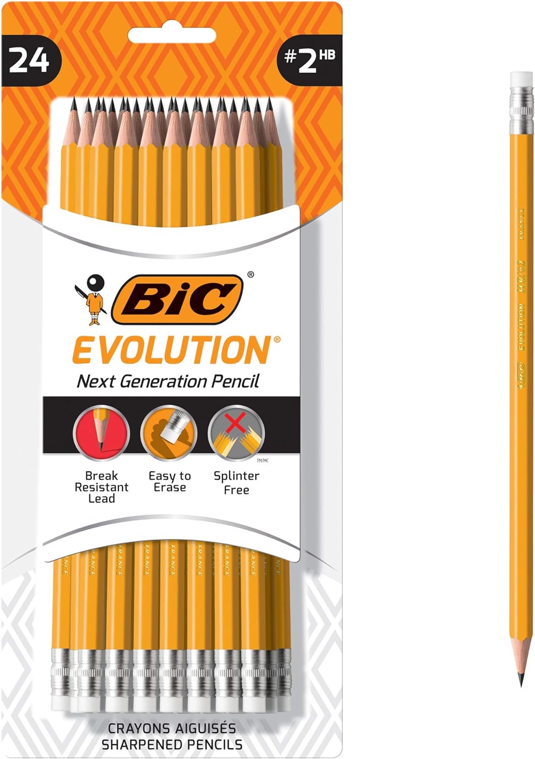 BIC Evolution Cased Pencil, 2 Lead, Yellow Barrel, 48-Count