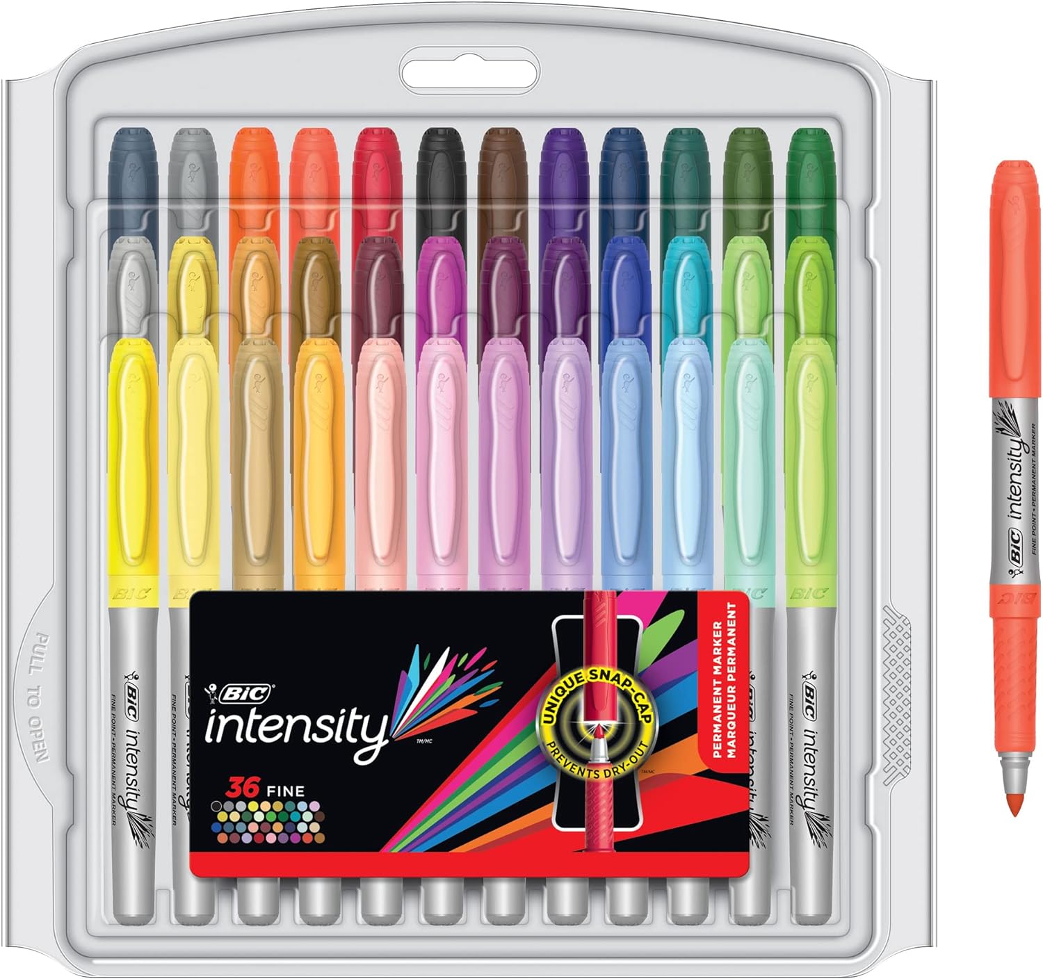 BIC Intensity Permanent Markers Fashion, Fine Point, Assorted Colors, 36-Count Pack, Ballpoint Pens for School and Office Supplies (GXPMP361-AST)
