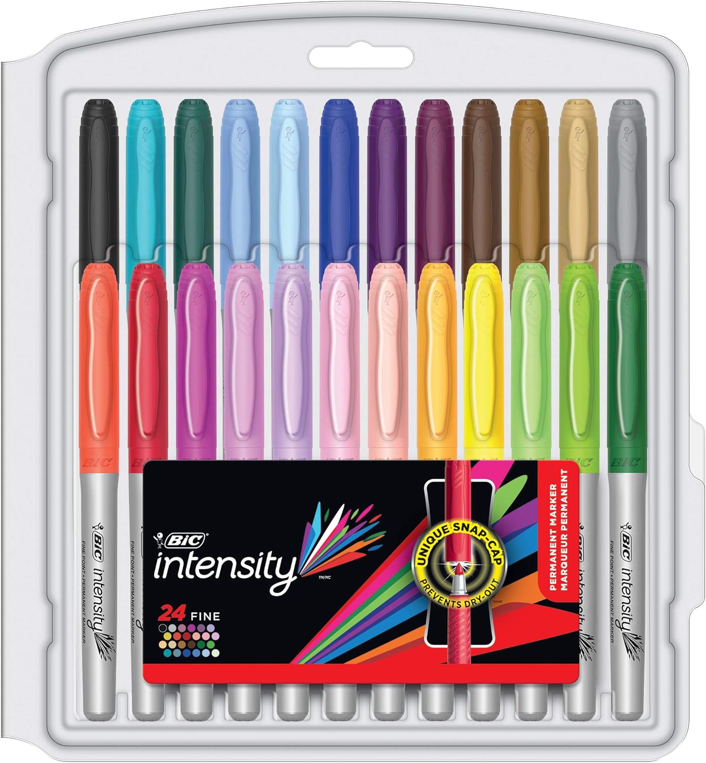BIC Intensity Fashion Permanent Markers, Fine Point, Assorted Colors, 24-Count (packaging may vary)