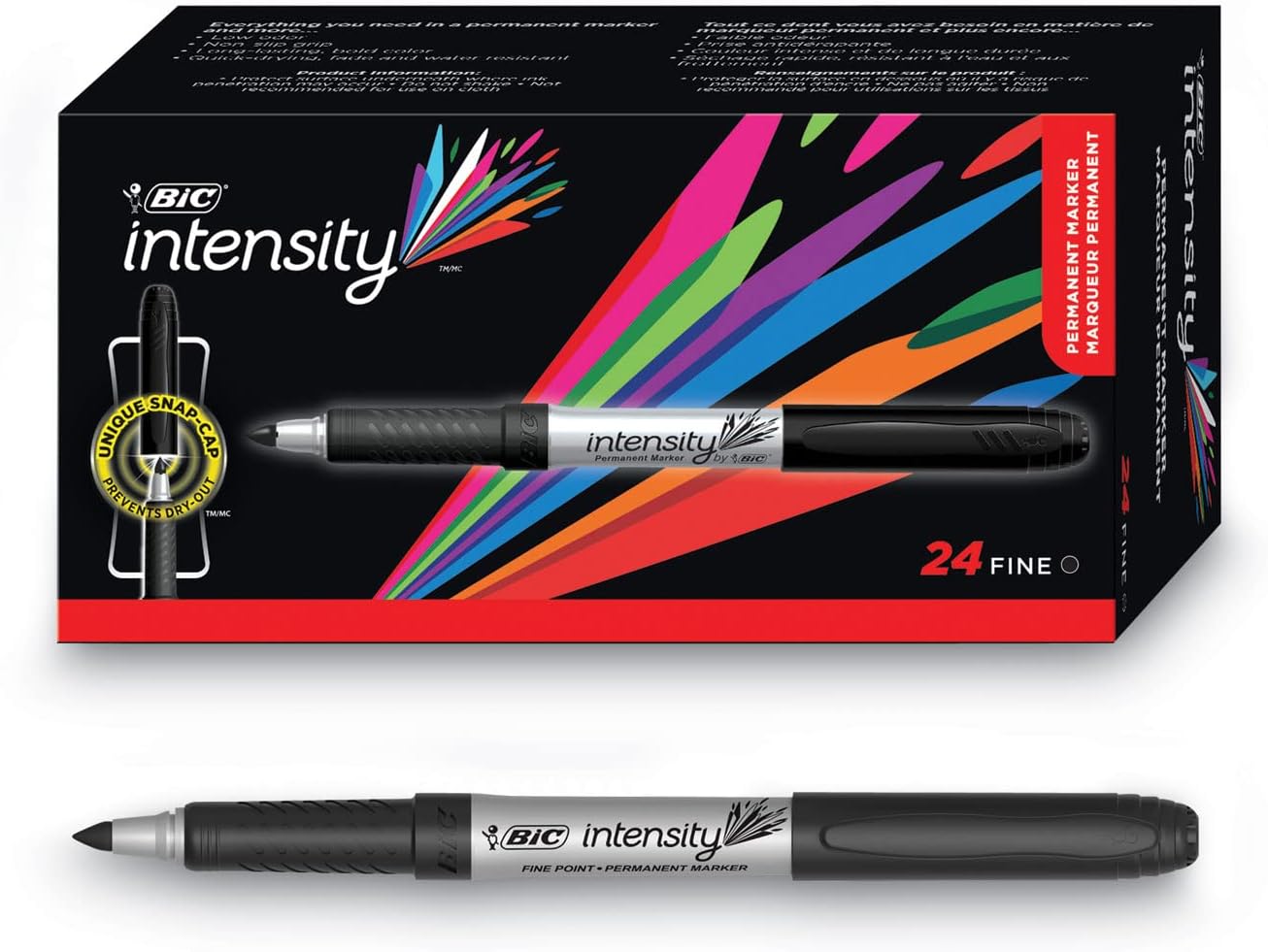 BIC Intensity Permanent Markers, Fine Point, Black, 24-Count (packaging may vary), 3.63 H x 5.5 L x 2 W