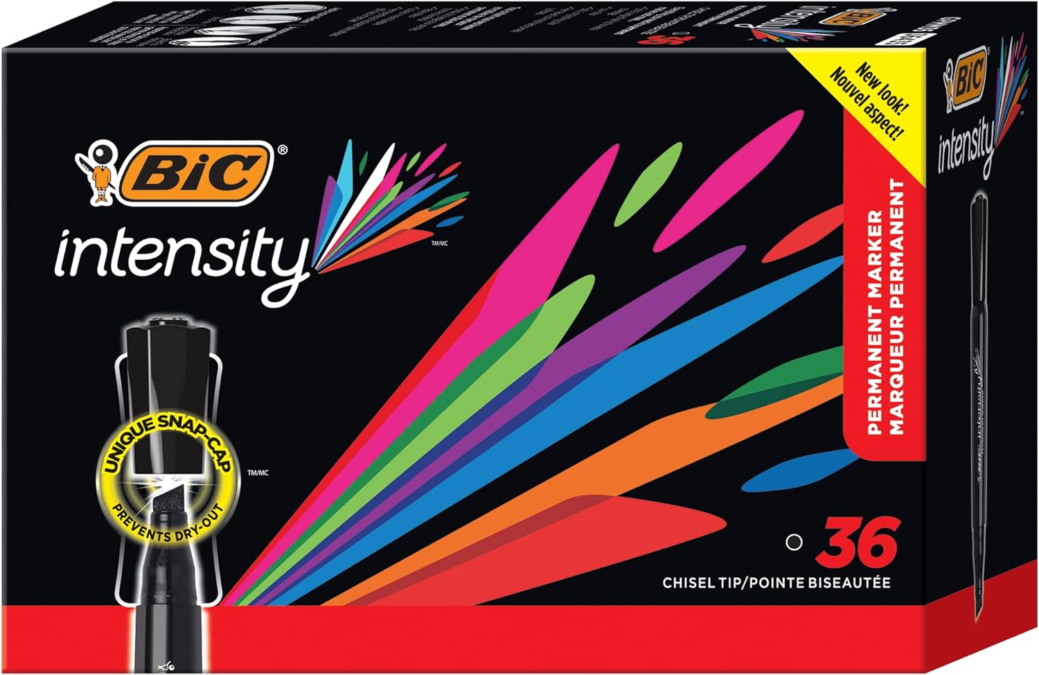 BIC Intensity Permanent Marker, Tank style, Chisel Tip - Box of 36 Black Markers (GPMM36-BLK)