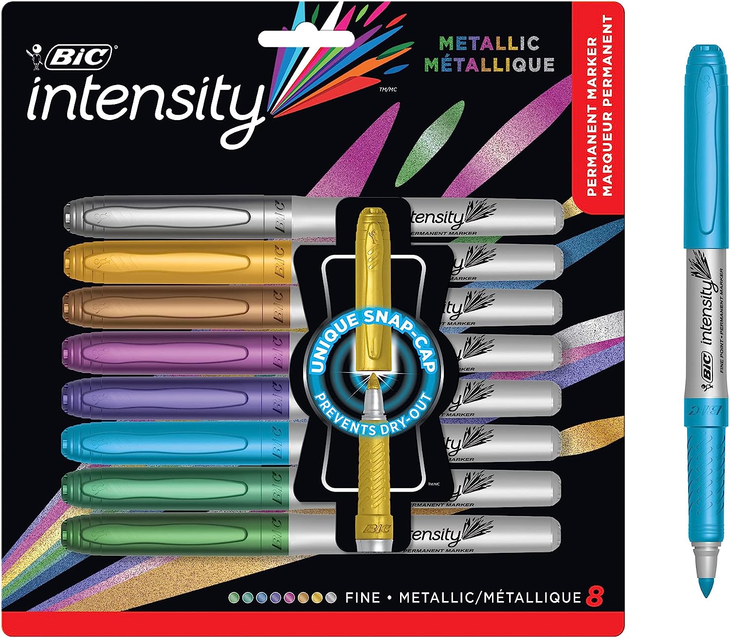 BIC Intensity Metallic Permanent Marker, Fine Point, Assorted Colors, 8-Count