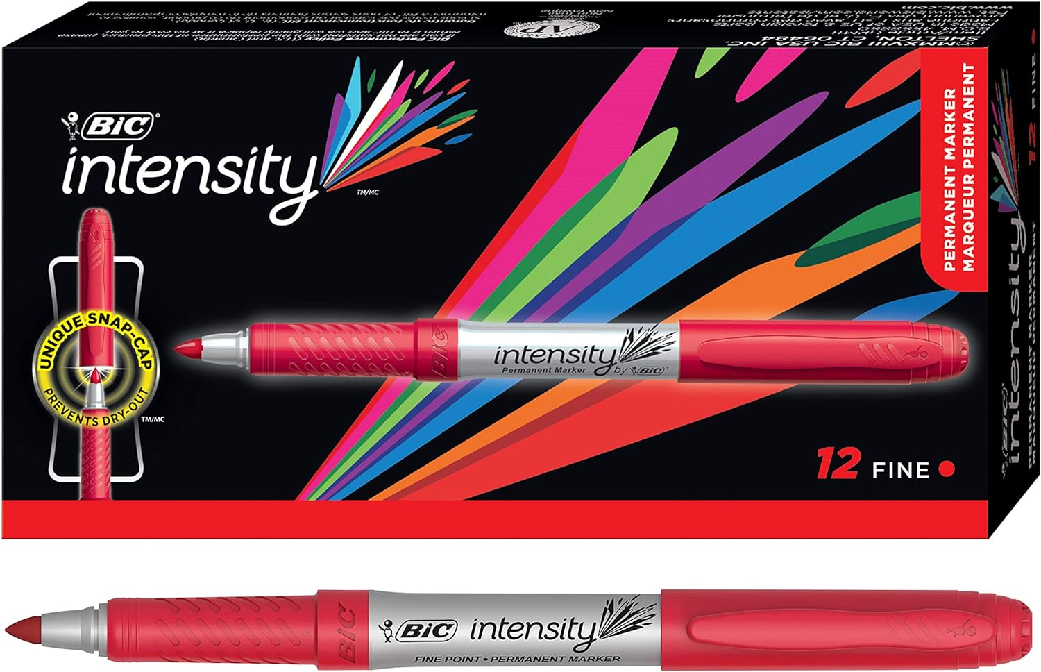 BIC Intensity Permanent Markers, Fine Point, Red, Vibrant & Long-Lasting, 12-Count
