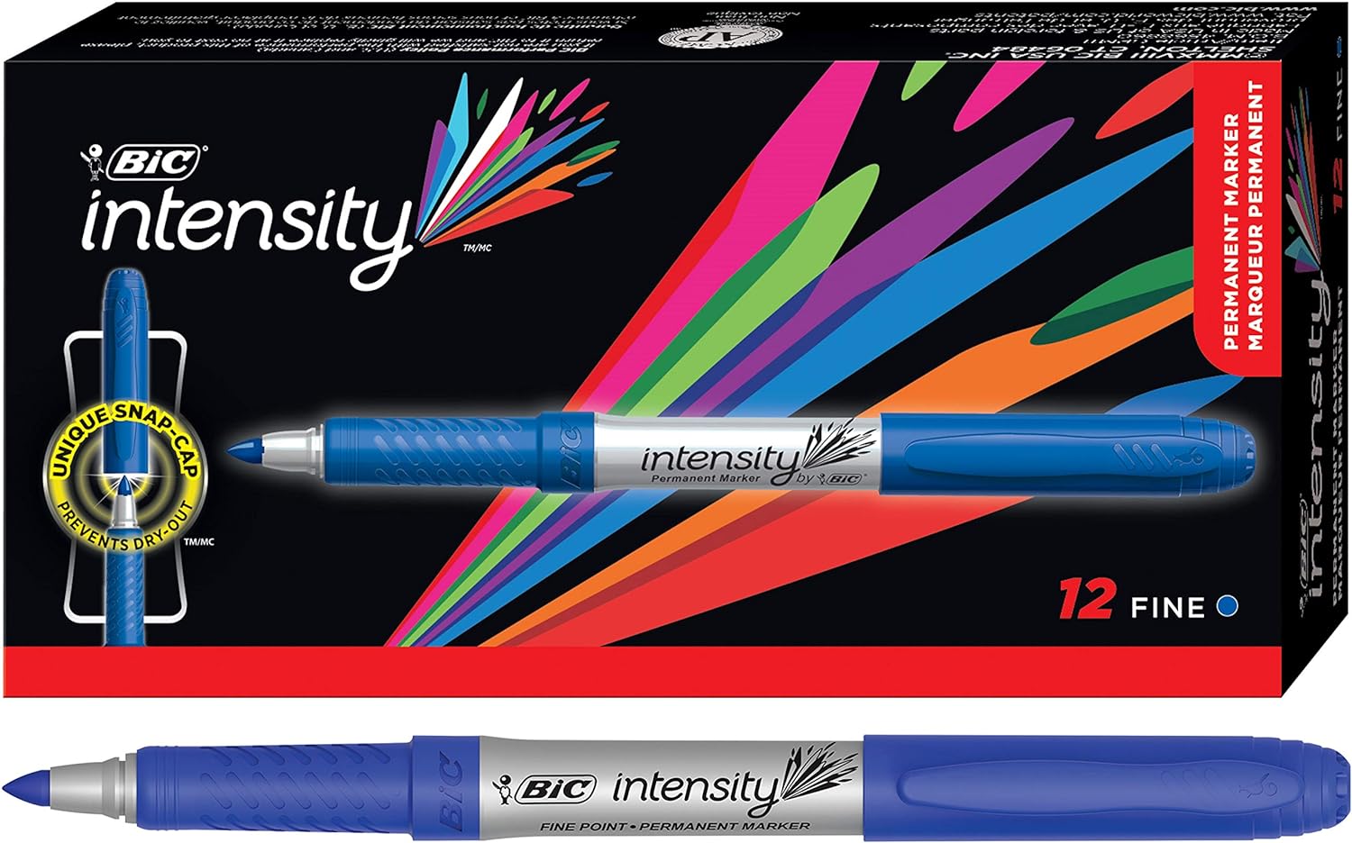BIC Intensity Permanent Markers, Fine Point, Blue, Vibrant & Long-Lasting, 12-Count