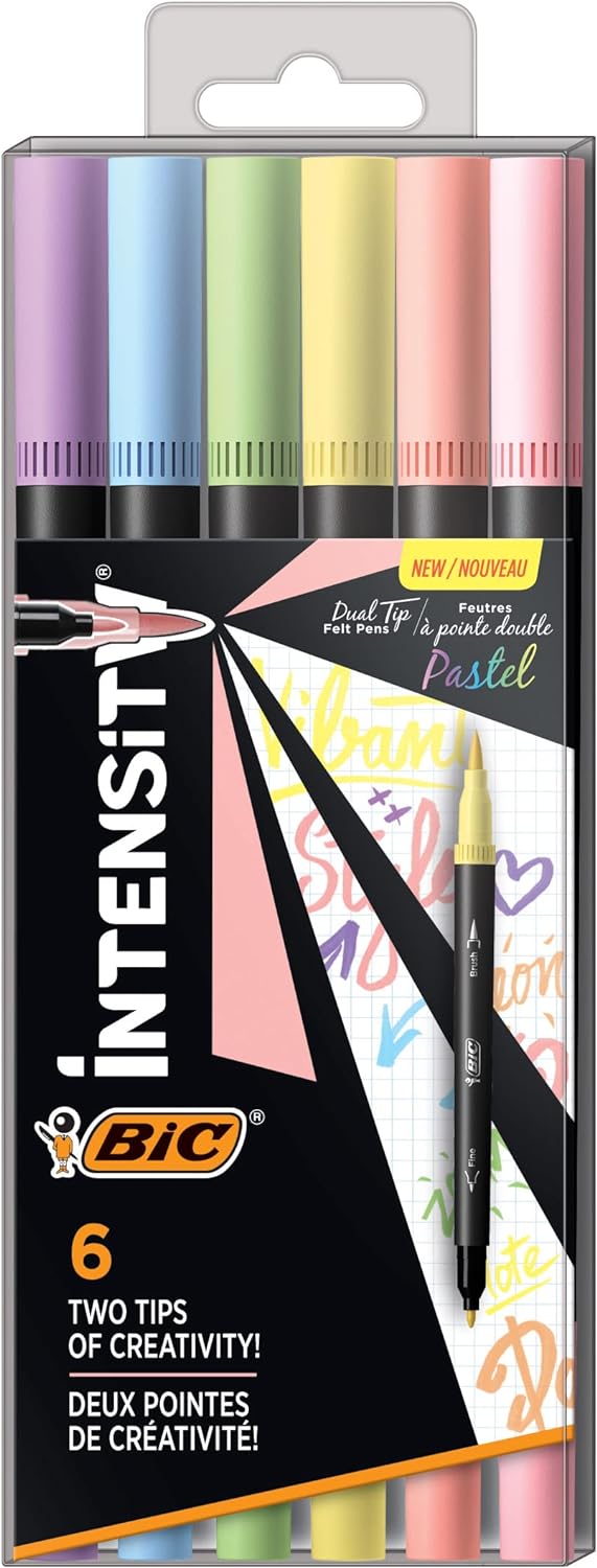 BIC Intensity Dual Felt Tip Pens, 6-Count Pack, Assorted Pastel Felt Pens for Adult Coloring and Activity Kits