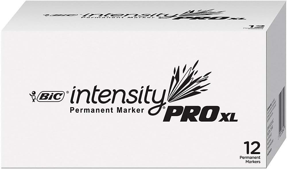  BIC Intensity Pro XL Permanent Marker, Extra Large Chisel Tip, Black, 12 Count 