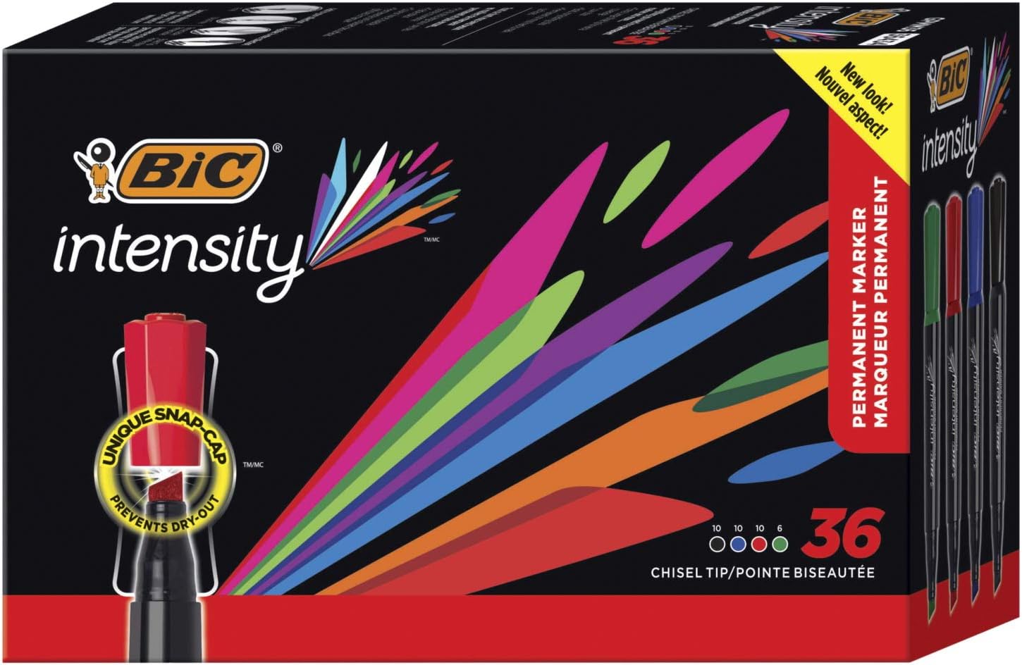 BIC Intensity Permanent Marker, Tank style, Chisel Tip - Box of 36 Assorted Markers