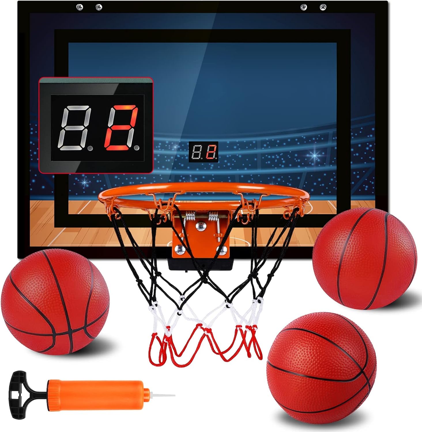 AOKESI Indoor Basketball Hoop for Room with Electronic Scoreboard - 17" x 12.5" Mini Basketball Hoop Over The Door Basketball Toys Gift for 5 6 7 8 9 10 11 12 Year Old Boys, Men and Adults