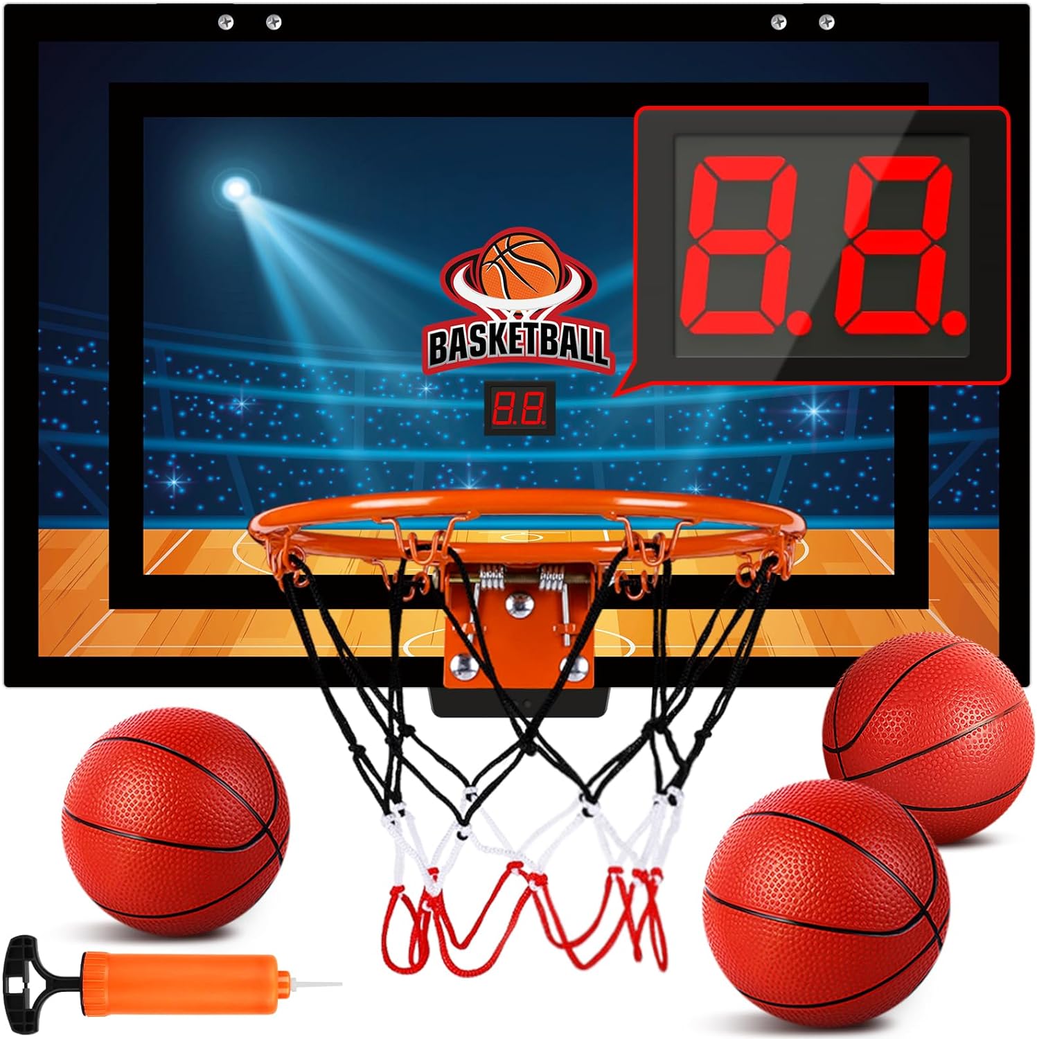 AOKESI Indoor Mini Basketball Hoop Set with 3 Balls for Kids and Adults - Pro Mini Basketball Hoop for Door with Complete Basketball Accessories Perfect Christmas Birthday Gifts for Kids Boys Teens