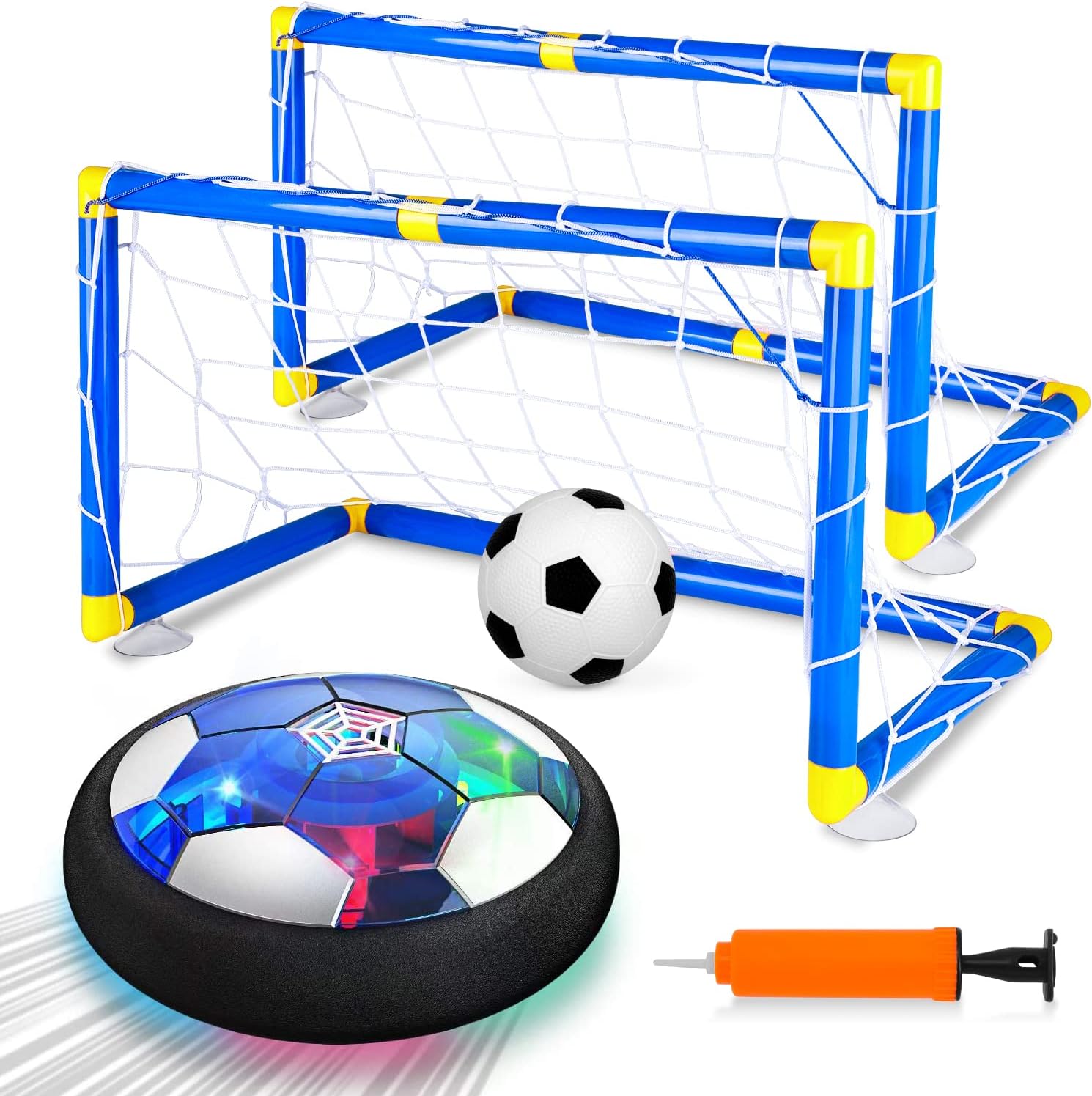 Hover Ball Set with 2 Goals, USB Rechargeable with LED Light and Inflatable Soccer Ball, Air Floating Soccer with Safe Bumper for Indoor Outdoor Sports Ball Game, Football Toy for Boy Girl Best Gift