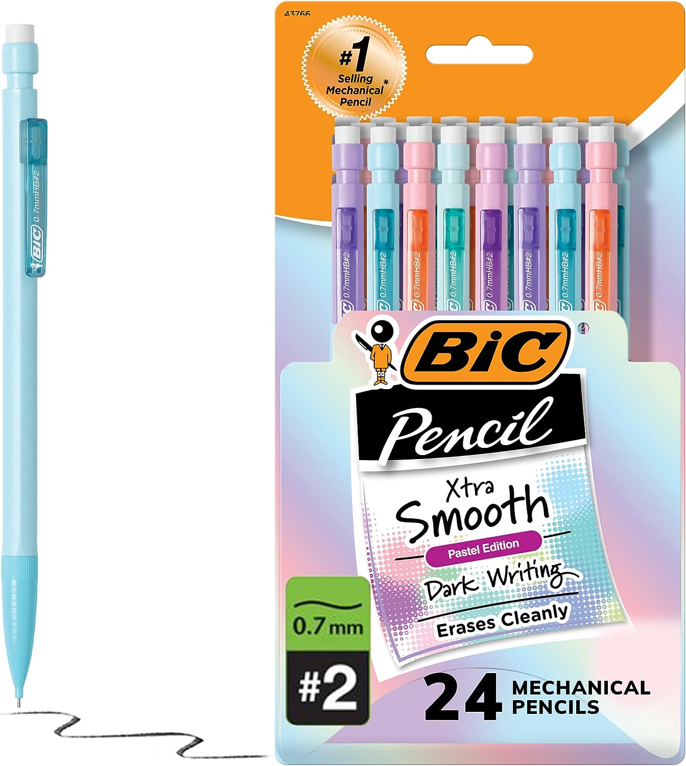 BIC Xtra Smooth Mechanical Pencils (MPNP24-BLK), Medium Point (0.7mm), Fun Pastel Color Pencils, Back to School, 24 Count