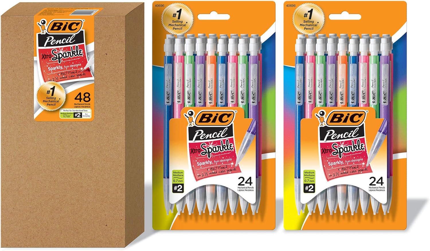 BIC Xtra-Sparkle Mechanical Pencil, Medium Point (0.7mm), Fun Design With Colorful Barrel, 48-Count
