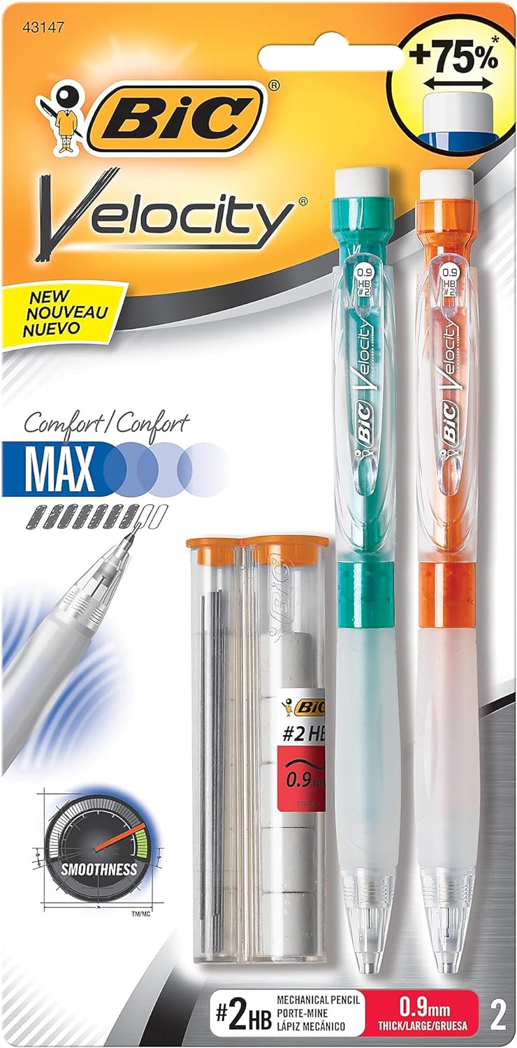 BIC Velocity Max Mechanical Pencil, Thick Point (0.9mm), 2-Count