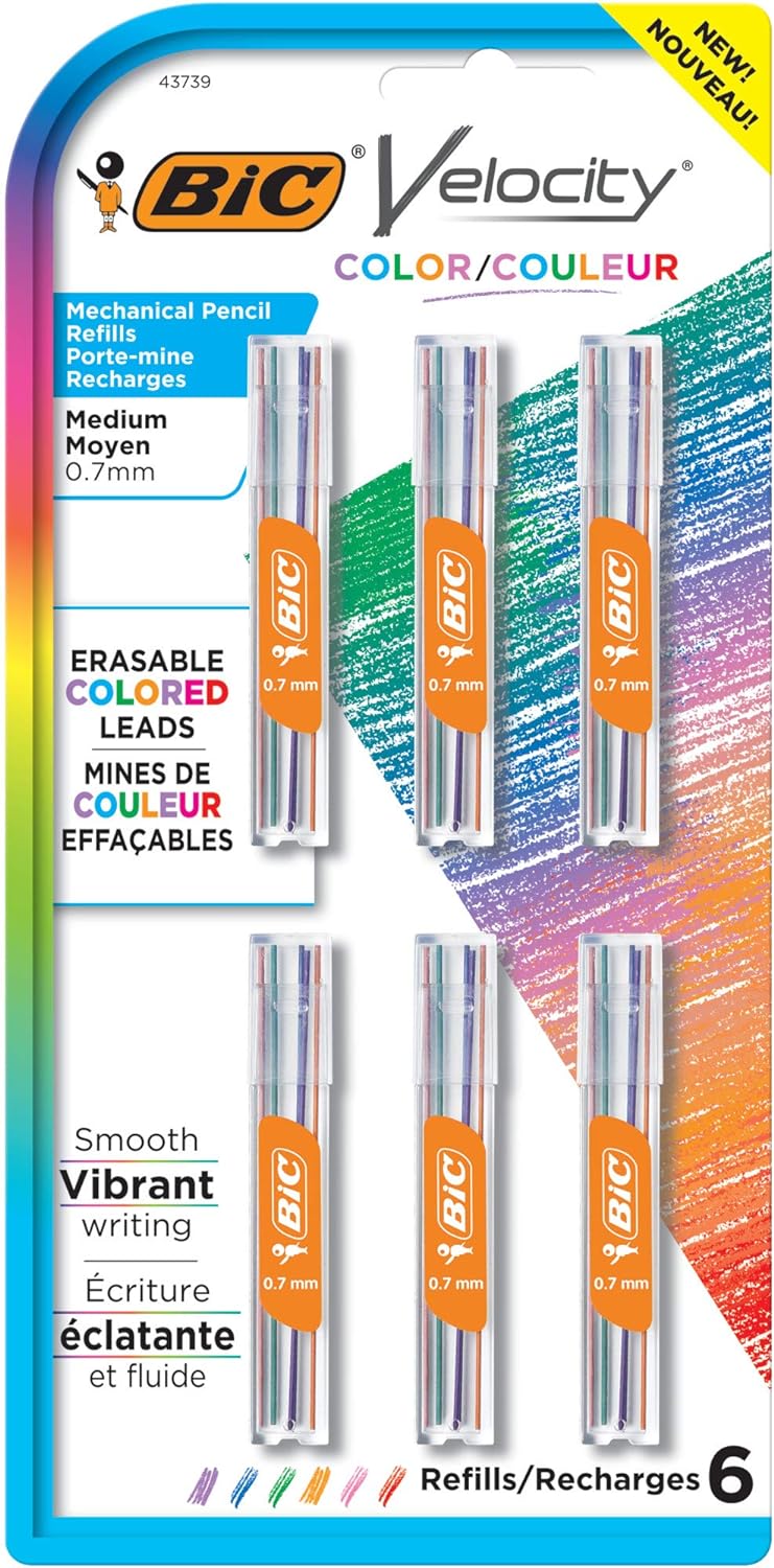 BIC Velocity Colored Lead Refill Only Mechancial Pencil, Medium Point (0.7mm), Assorted Colors, 36-Count Pack