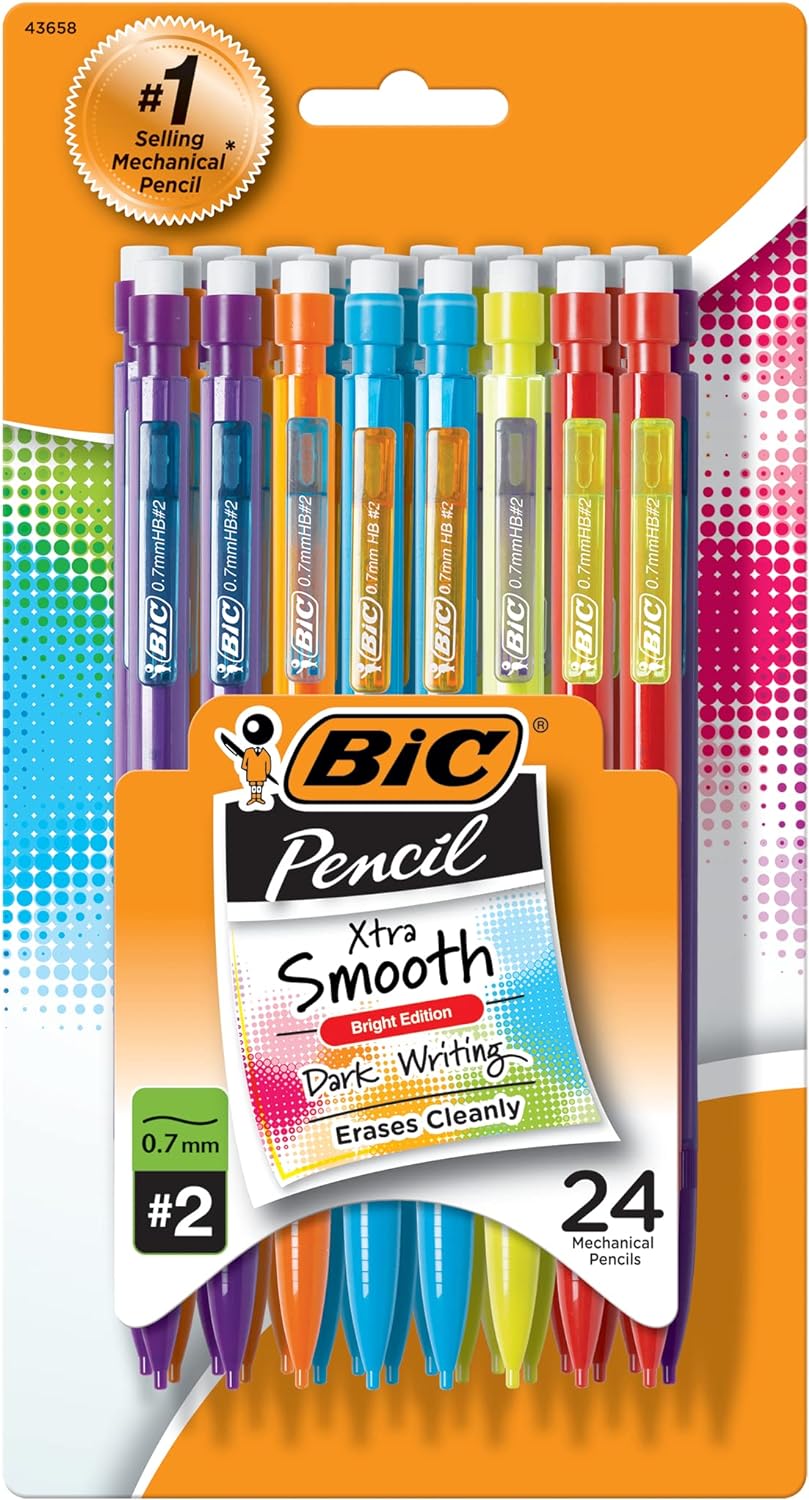 BIC Xtra-Smooth Mechanical Pencil, Color Edition, Medium Point (0.7mm), Perfect For The Classroom & Test Time, 24-Count