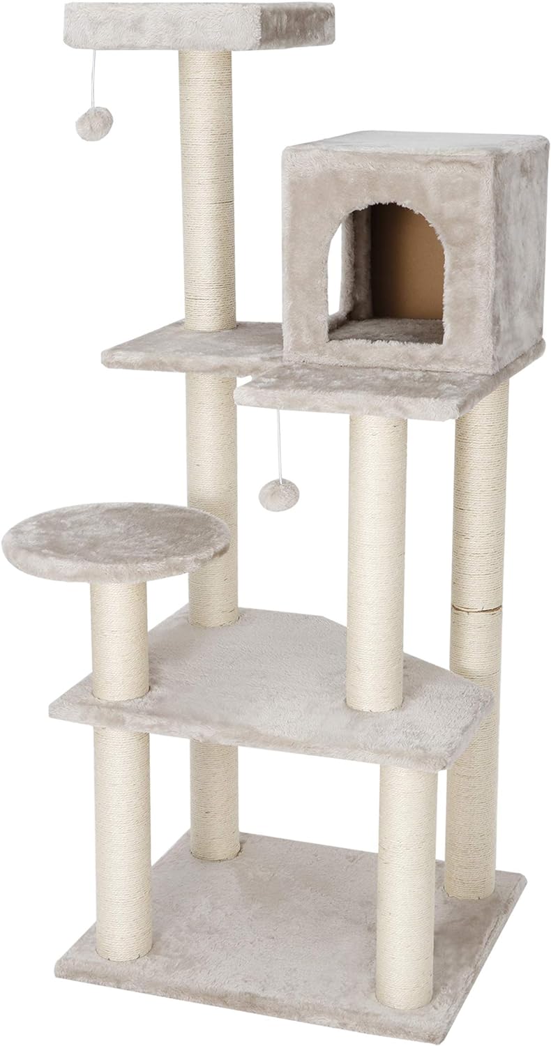 ZENY 56in Cat Trees with Sisal Scratching Posts Perches and Condo, Cat Tower Furniture Kitty Activity Center Kitten Play House