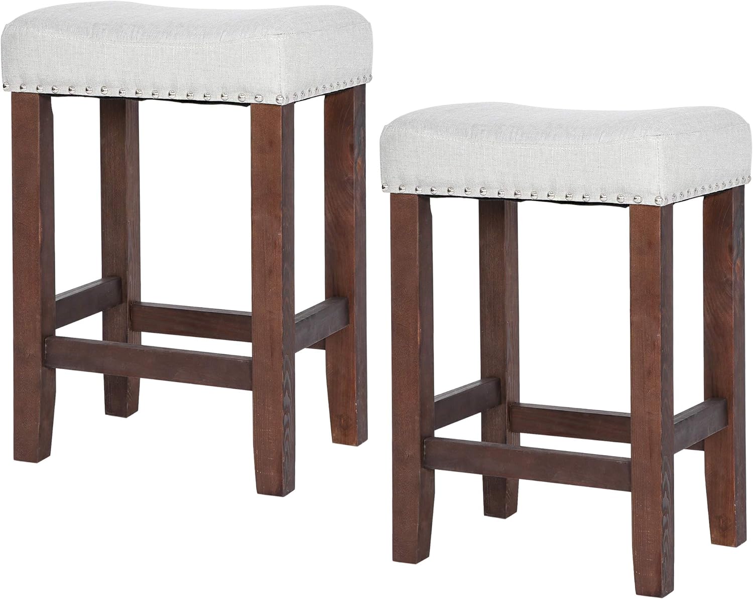 ZENY 24" Kitchen Counter Wood Bar Stool, Padded Saddle Stool with Cushion for Dining Room, Living Room, Study, Set of 2