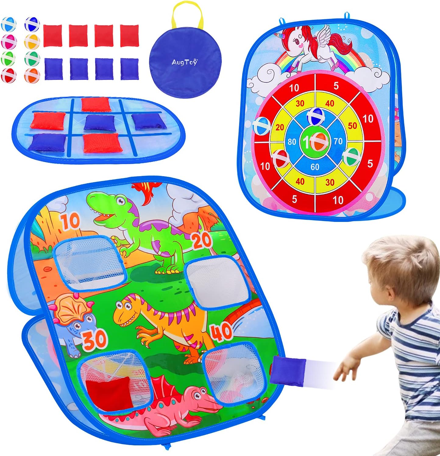 3 in 1 Bean Bag Toss Game for Toddler Easter Party Corn Holes Outdoor Indoor Dart Board Toys with 8 Bean Bags & 8 Sticky Balls Beach Yard Lawn Toddler Games Gift for Boys Girls Age 2-43-54-8 Kids