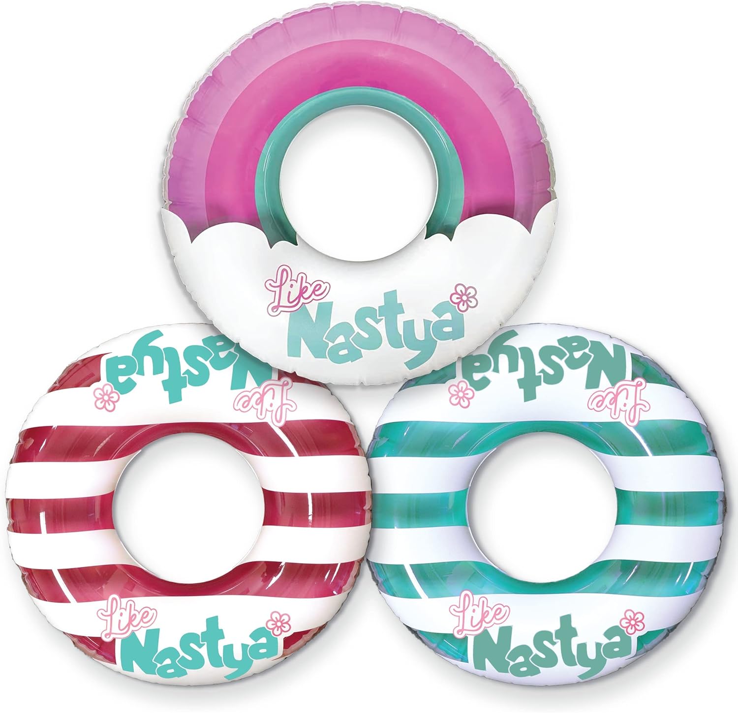 Sloosh 3 Pack Like Nastya Inflatable Pool Floats, Inflatable Swimming Rings Tubes for Kids Swimming Party Toys 