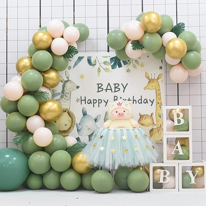 RUBFAC 129pcs Sage Green Balloons Latex Balloons Different Sizes 18 12 10 5 Inch Olive Green Party Balloon Kit for Birthday Party Graduation Baby Shower Wedding Holiday Balloon Decoration