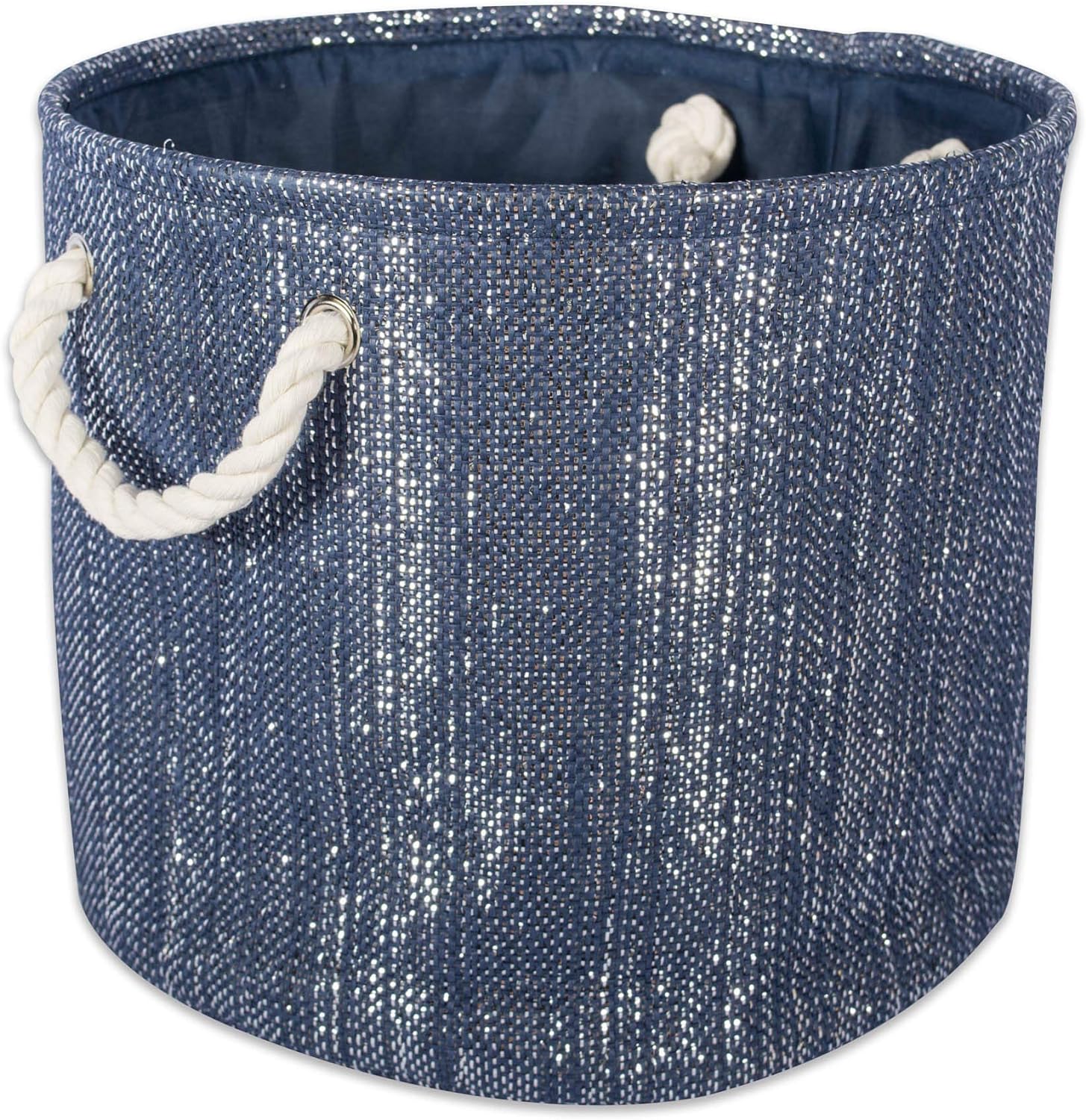  DII Woven Paper Storage Bin, Metallic Lurex, Nautical Blue, Small Round 