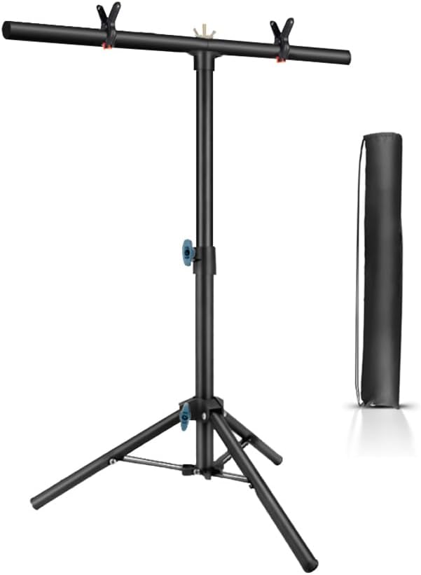  YAYOYA Portable T-Shape Backdrop Stand Kit 26 Inches Wide, Adjustable Small Desktop Photo Background Stand, Sturdy T Shape Support Stand Back Drop Holder with 2 Clip Clamps for Photography 