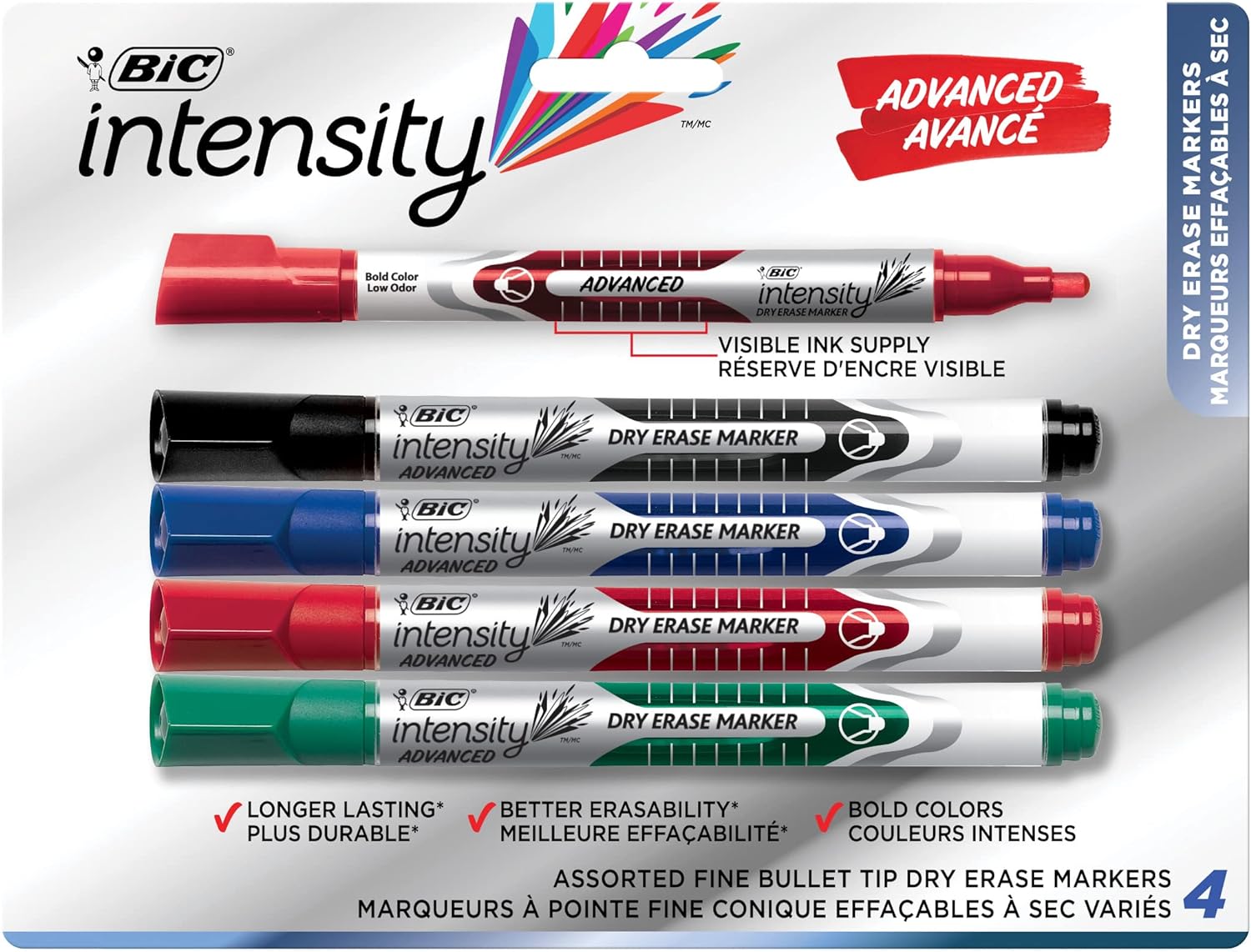  BIC Magic Marker Dry-Erase Markers, Pocket Style, Bullet Point, Assorted, 4-Pack 