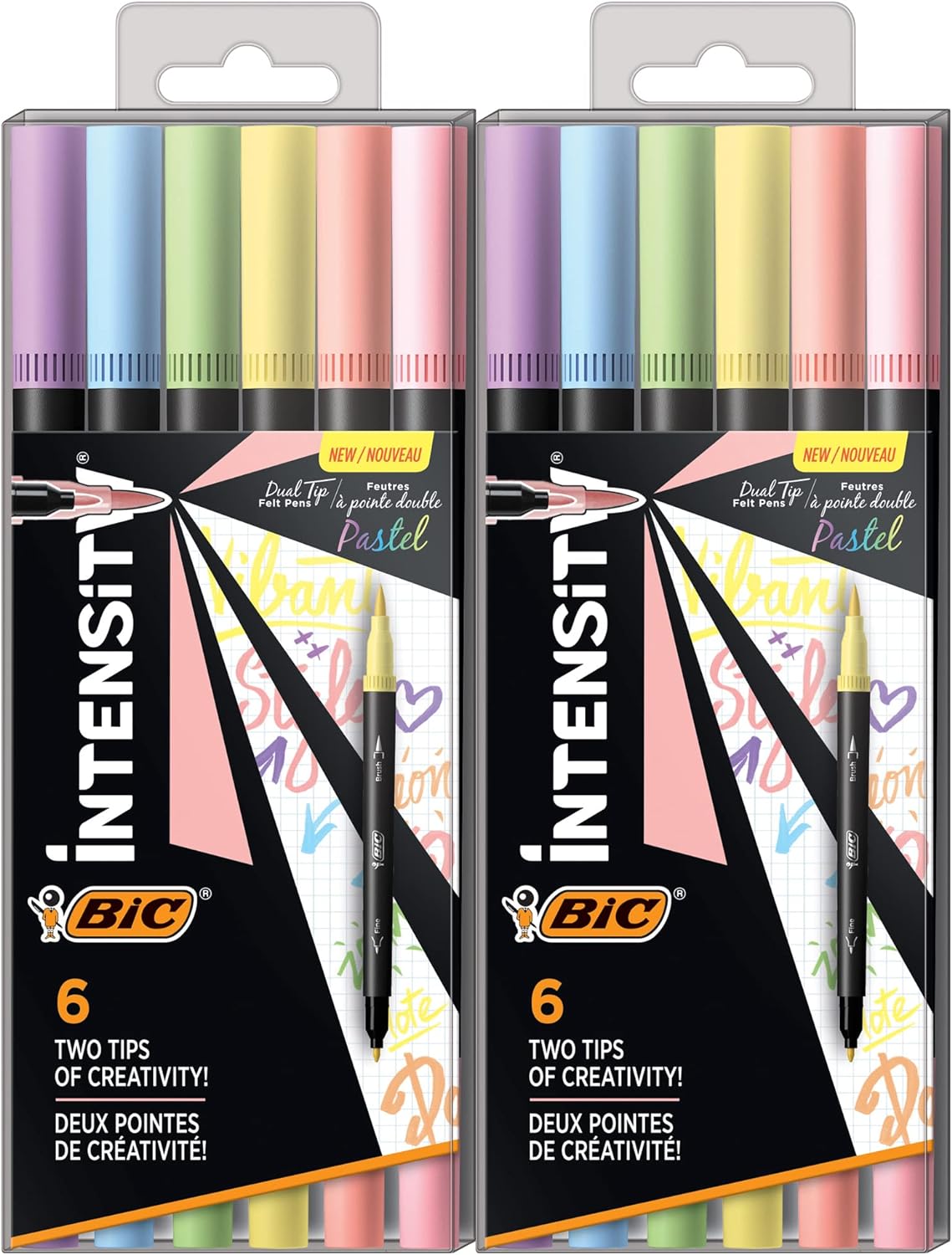  BIC Intensity 12-Pack Dual-Tip Coloring Felt Pens with 0.7mm Fine Tip and Flexible Brush in Pastel Tones 
