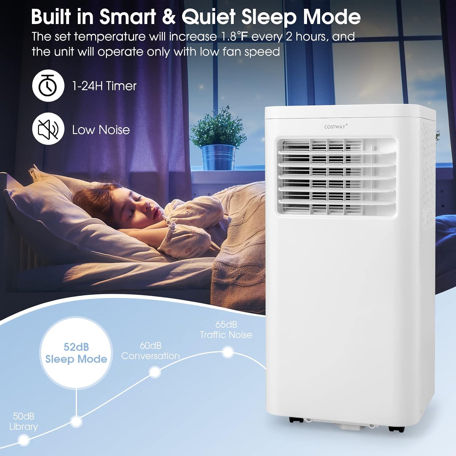 COSTWAY Portable Air Conditioner, 8000 BTU AC Unit with Built-in Dehumidifier, Fan Mode, Sleep Mode, 24H Timer, Remote Control, Window Installation Kit & Remote Control, Cools up to 250 Sq. Ft