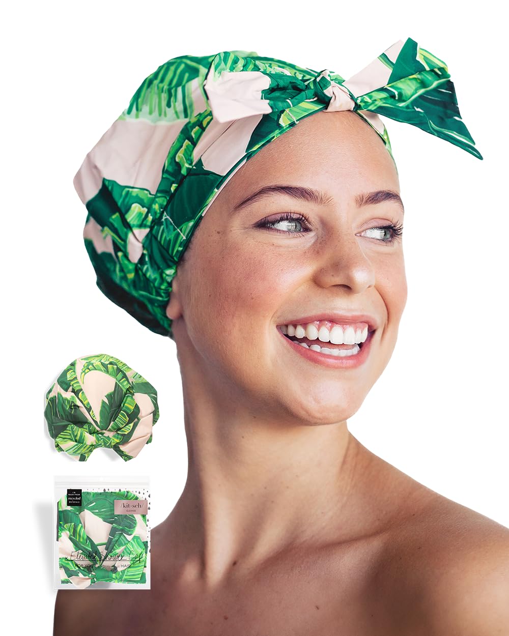 Kitsch Luxury Shower Cap for Women Waterproof - Reusable Shower Cap | Hair Cap for Shower | Waterproof Hair Shower Caps for Long Hair | Non-Slip Cute Shower Cap One Size | Shower Bonnet - Palm Leaves