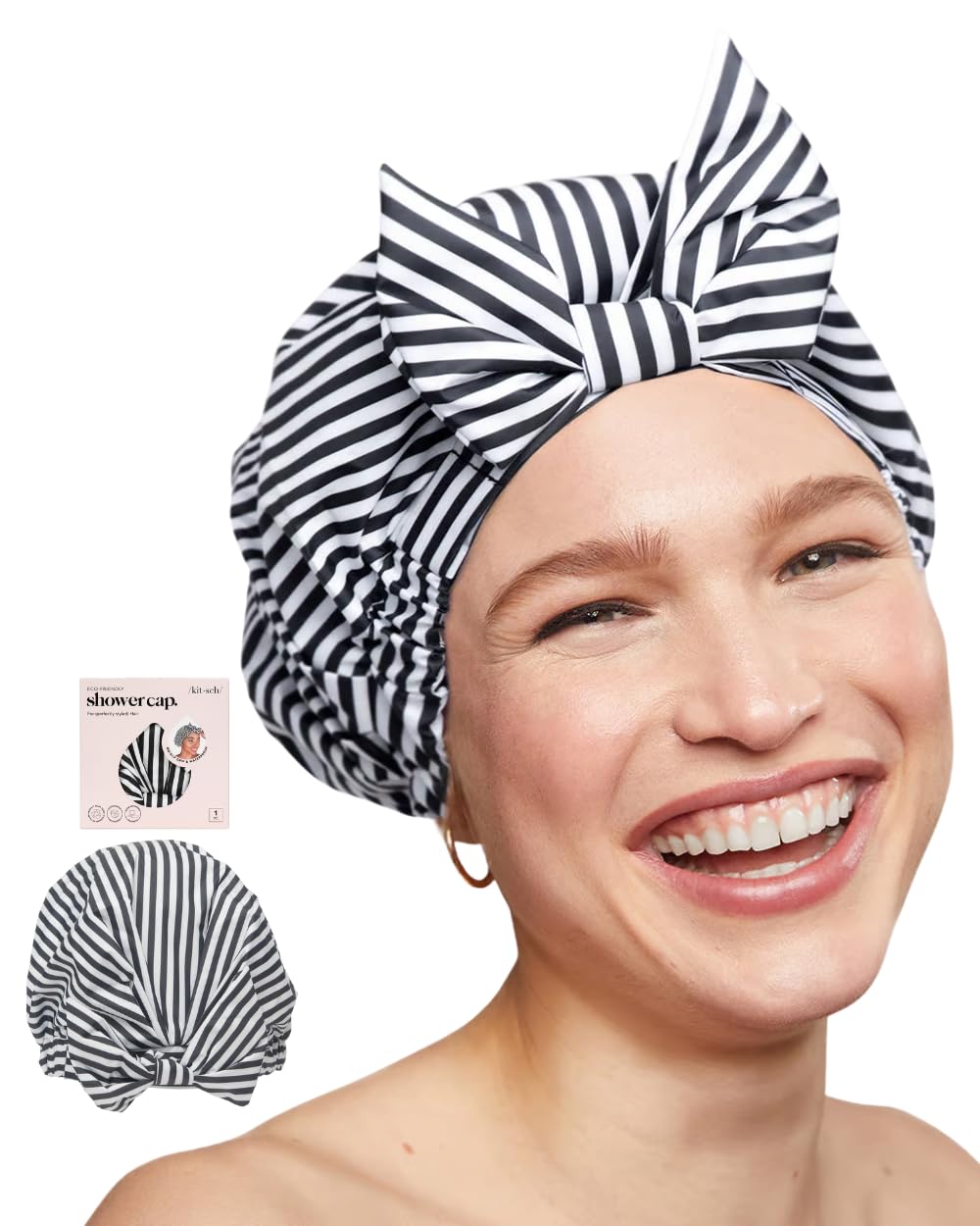 Kitsch Luxury Shower Cap for Women Waterproof - Reusable Shower Cap | Hair Cap for Shower | Waterproof Hair Shower Caps for Long Hair | Non-Slip Cute Shower Cap One Size | Shower Bonnet - Stripes 