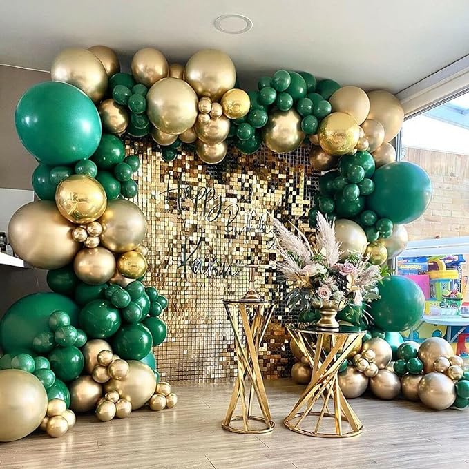 Green and Gold Balloon Arch Garland Kit-Metallic Gold Balloon Dark Green Balloon 135Pcs for Birthday,Baby Shower,Christmas,Gender Reveal,Wedding Party Decoration