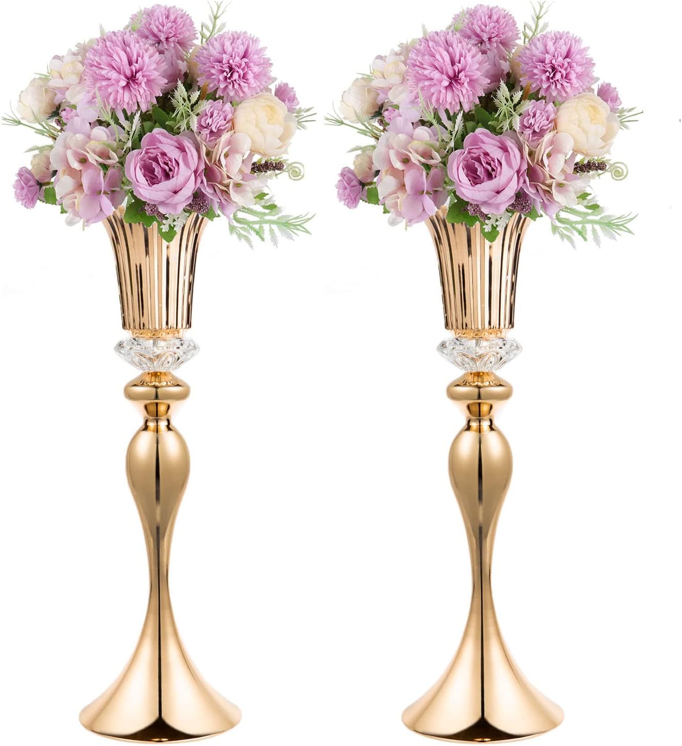 22in Tall Wedding Reception Centerpieces Flower Vases,Acrylic Crystal Flower Stands Wedding Gold Vases, Metal Centerpiece Vases for Table Dcor, Christmas,Reception, Party (Gold, 2 Pcs)