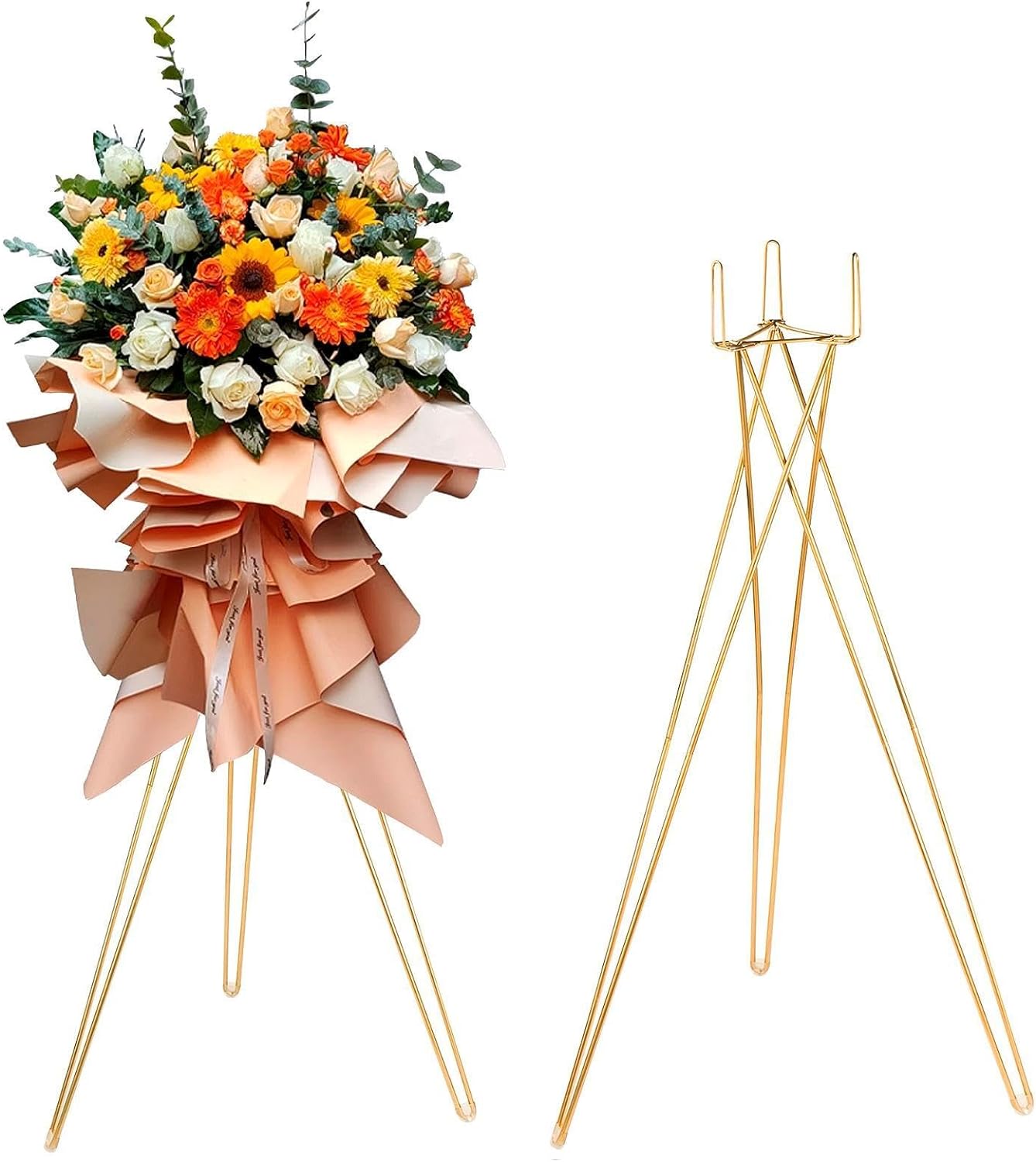 LoveCat 41.3" Tall Gold Floral Display Rack Decorations - Metal Flower Pot Holder2 Pcs Flower Plant Stand Display for Wedding Anniversary Events Opening Ceremony Party Reception Aisle Centerpieces