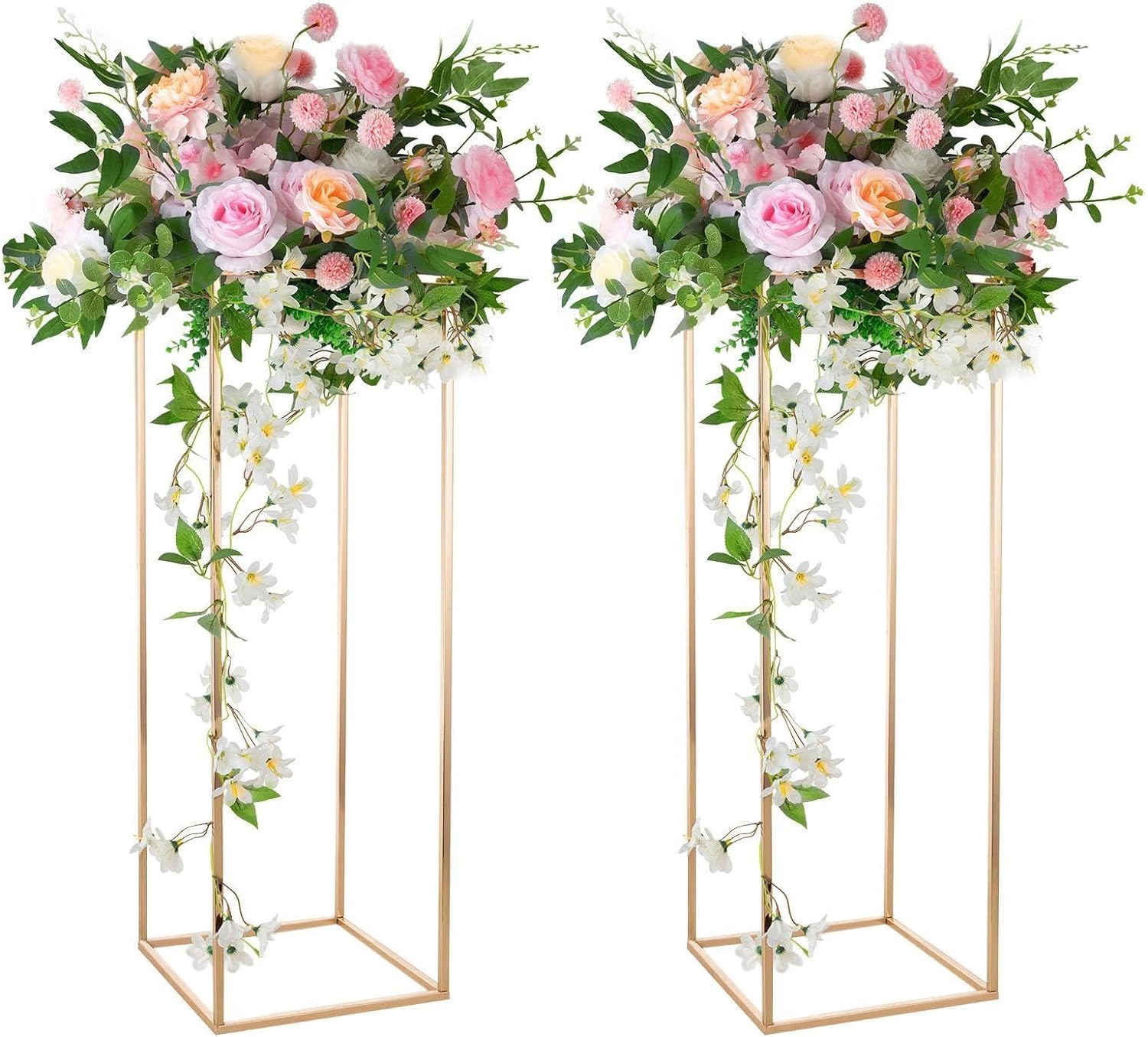 31.5in Tall Wedding Centerpieces Vase, Metal Floor Vase Column Flower Stand Geometric Wedding Road Lead Stand Rack Stage Shelf ,Rectangular Display Rack, for Wedding Party Table Dinner Home Decoration