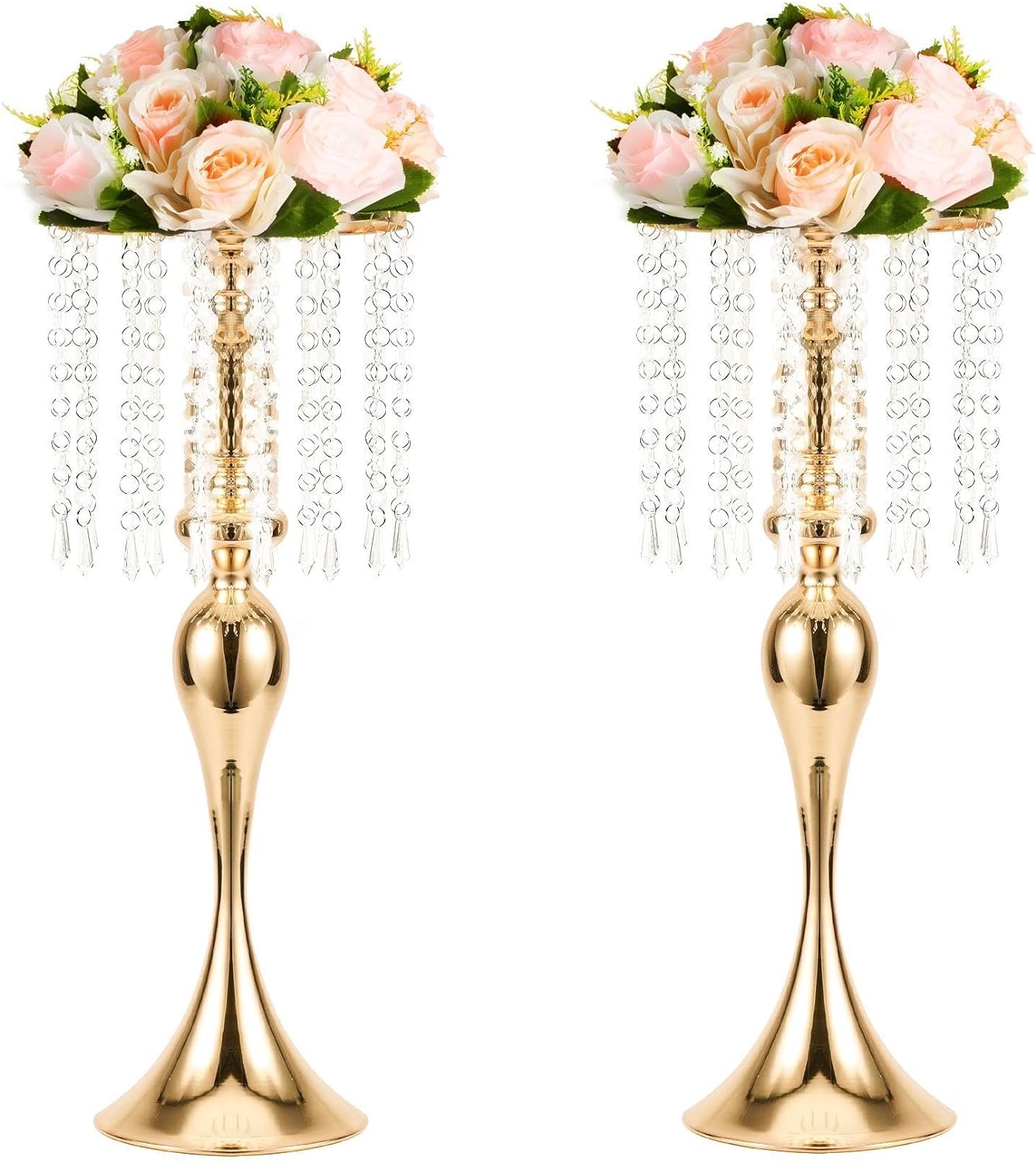 LoveCat Tall vases for Wedding Centerpieces, Set of 2 Acrylic Crystal Flower Chandelier Stands, 21.3" Tall Gold Vases for Wedding,Christmas,Event,Home Dcor