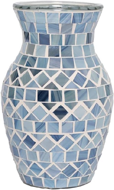 Blue Vase for Flower, Handmade Multi-Color Mosaic Blue Glass Vase Fashion Home Living Room Dining Table Decoration Home Dcor Wedding Flower Arrangement(Blue, 8")