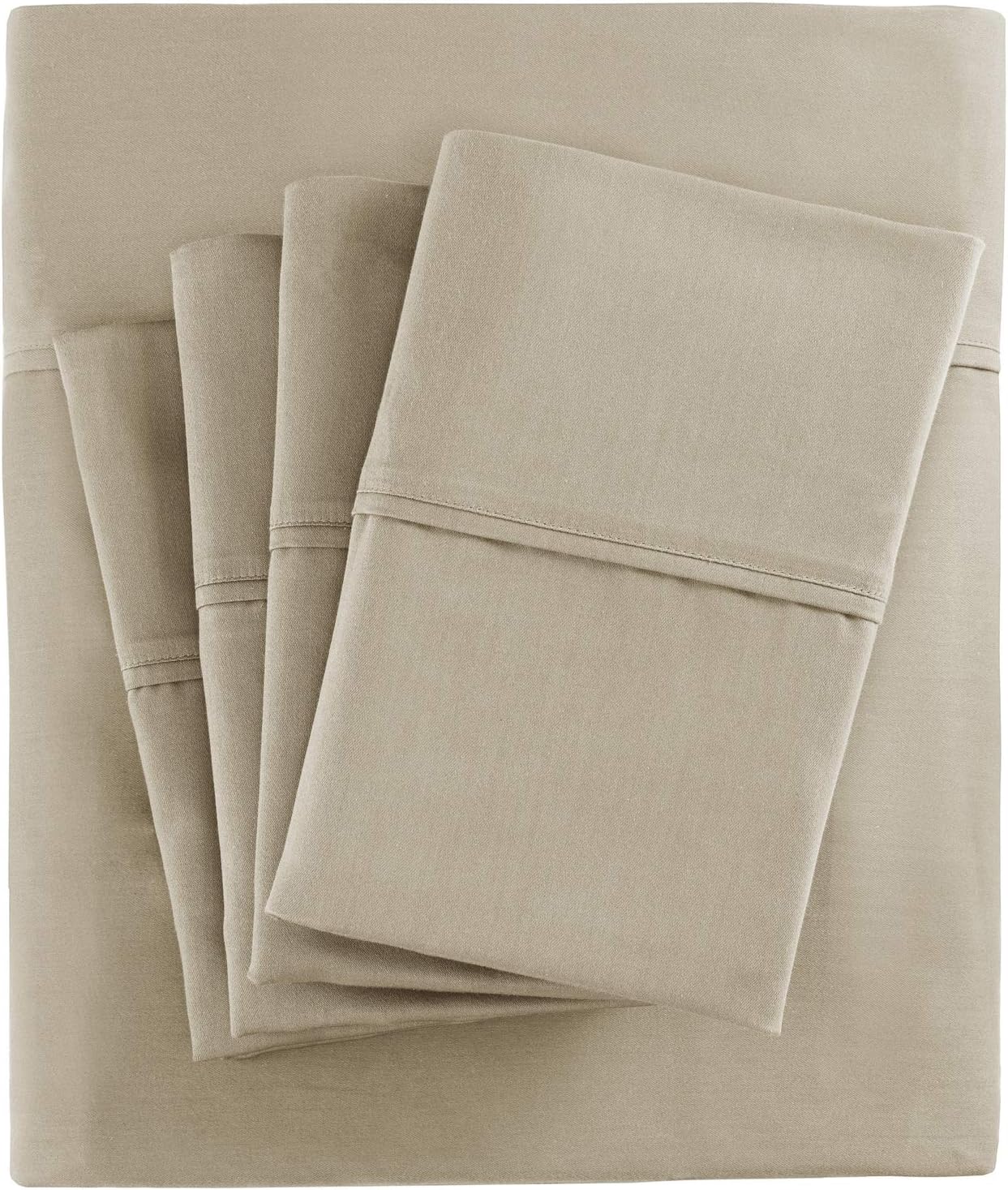 Madison Park 800 Thread Count Luxurious Wrinkle Free Breathable Cotton Rich Sateen 6 Piece Sheet Set, Queen Size, Khaki