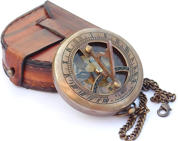 NEOVIVID Brass Sundial - Push Open Compass - Steampunk Accessory  Unique Gift for Men - Beautiful Handmade - Sundial Clock  Sun Clock  Steampunk Clock for Him - Antique Decor