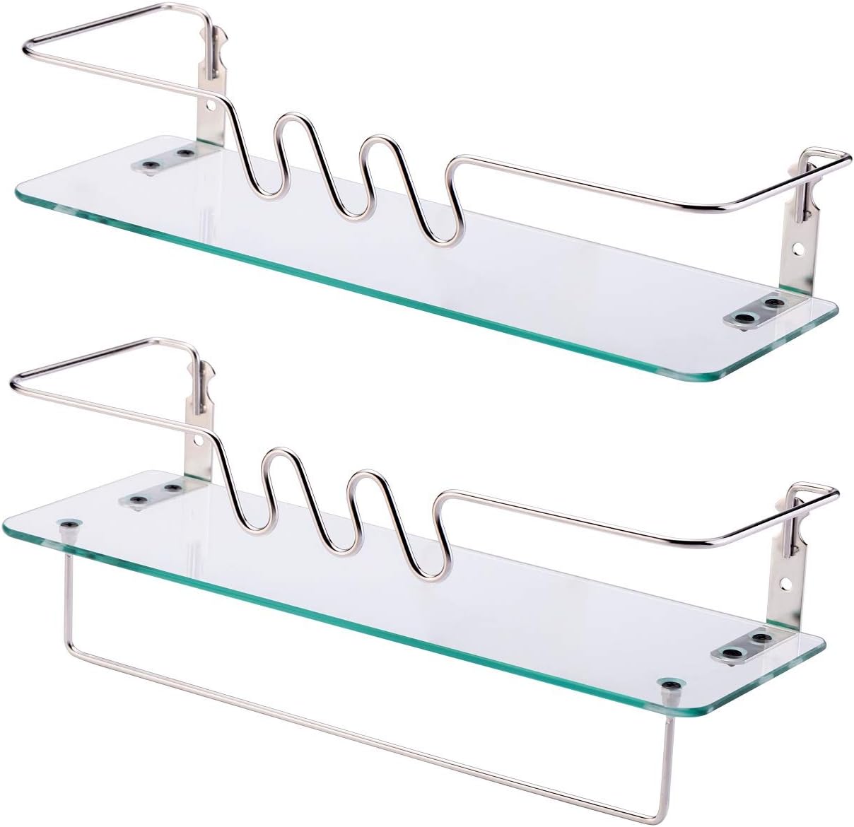  FlagShip Bathroom Shelf SUS 304 Stainless Steel Frame with Towel Bar,Floating Glass Shelf Wall Mount(2 Pack) 