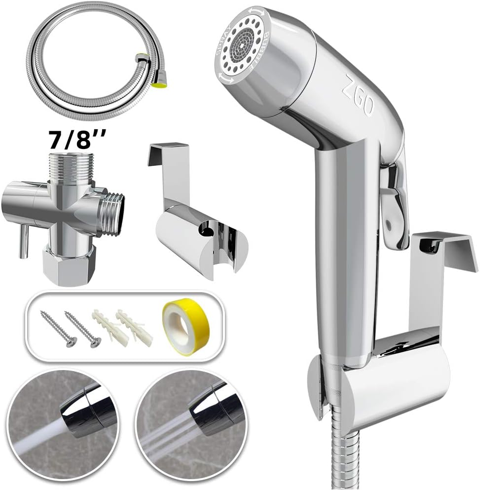 ZGO Handheld Bidet Sprayer for Toilet, with Adjustable Pressure Control for Feminine Wash, Baby Diaper Cloth and Shower Sprayer for Pet, Wall or Toilet Mount(Only Compatible with 7/8" Toilet)