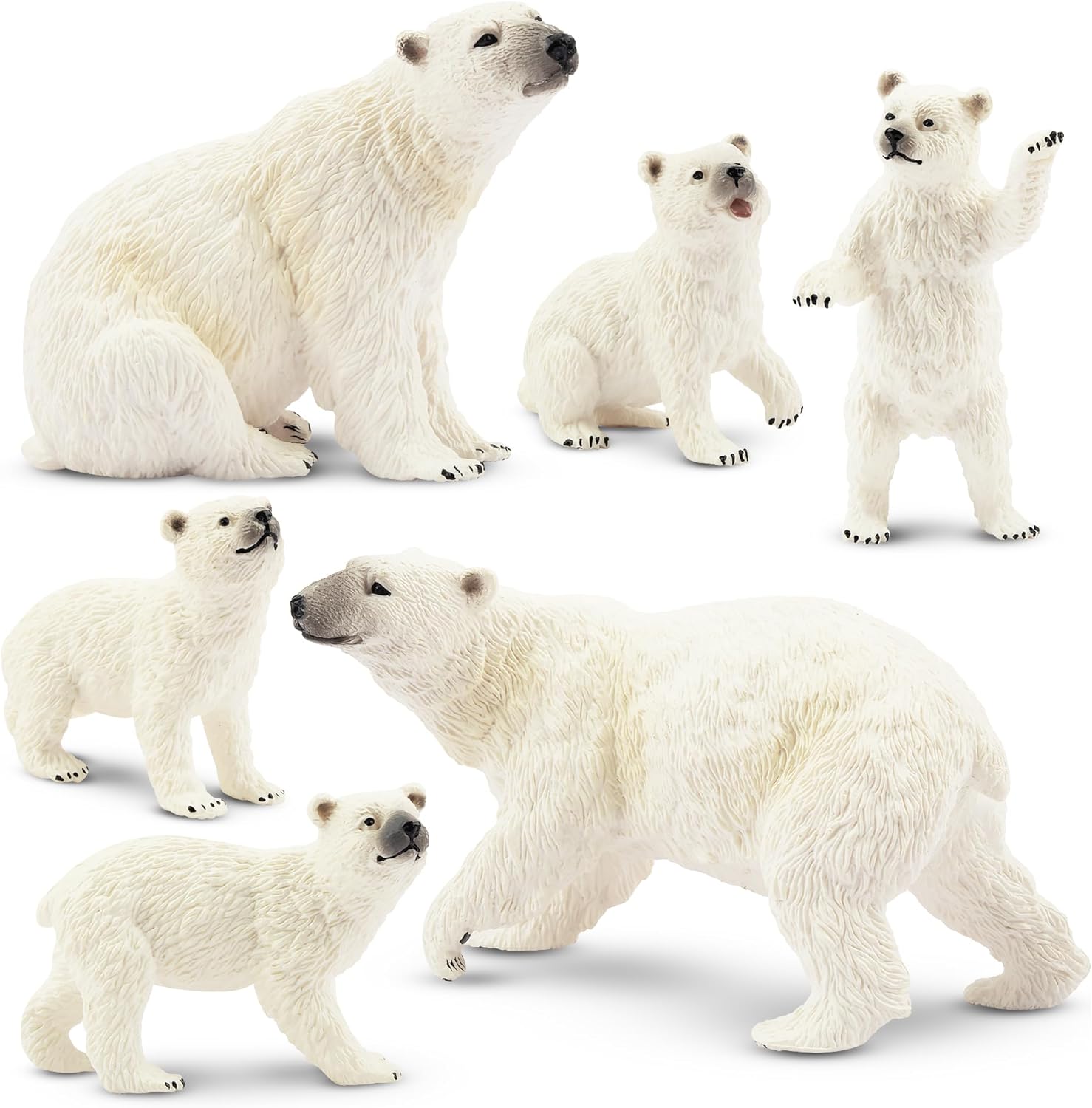 Zubebe 6PCS Polar Bear Figurines Toy with Polar Bear Cub, 2-4" Realistic Plastic Arctic Animals Figures Family Set for Christmas Educational Toys Cake Toppers Birthday Gift for Kids