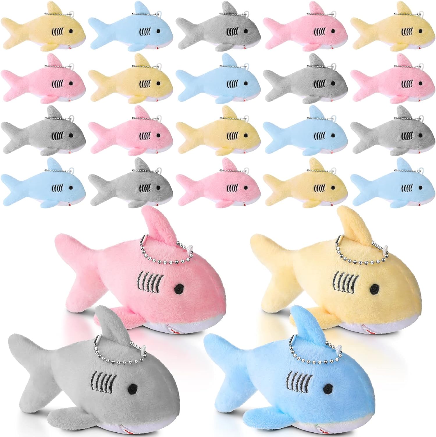 Zubebe 24 Pcs Mini Stuffed Animal Soft Shark Plush Toys bulk Tiny Shark Stuffed Animal Shark Plush Keychain Mini Backpack Keychain Shark Plush Clip On Keychain for Boys Girls Goody Bag Fillers (Multicolor)