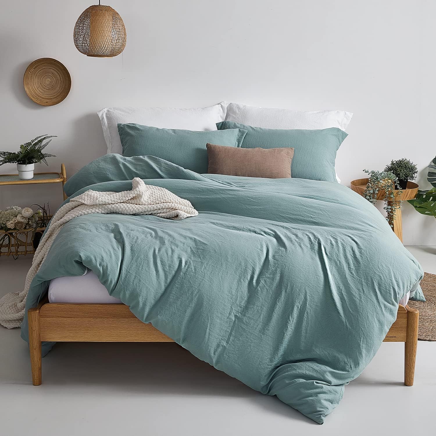  MILDLY Teal Duvet Cover Queen Size - Soft Green Blue Duvet Cover Set 3 Piece Washed Microfiber Bedding Set with Zipper Closure, 1 Duvet Cover 90x90 inches and 2 Pillow Shams 