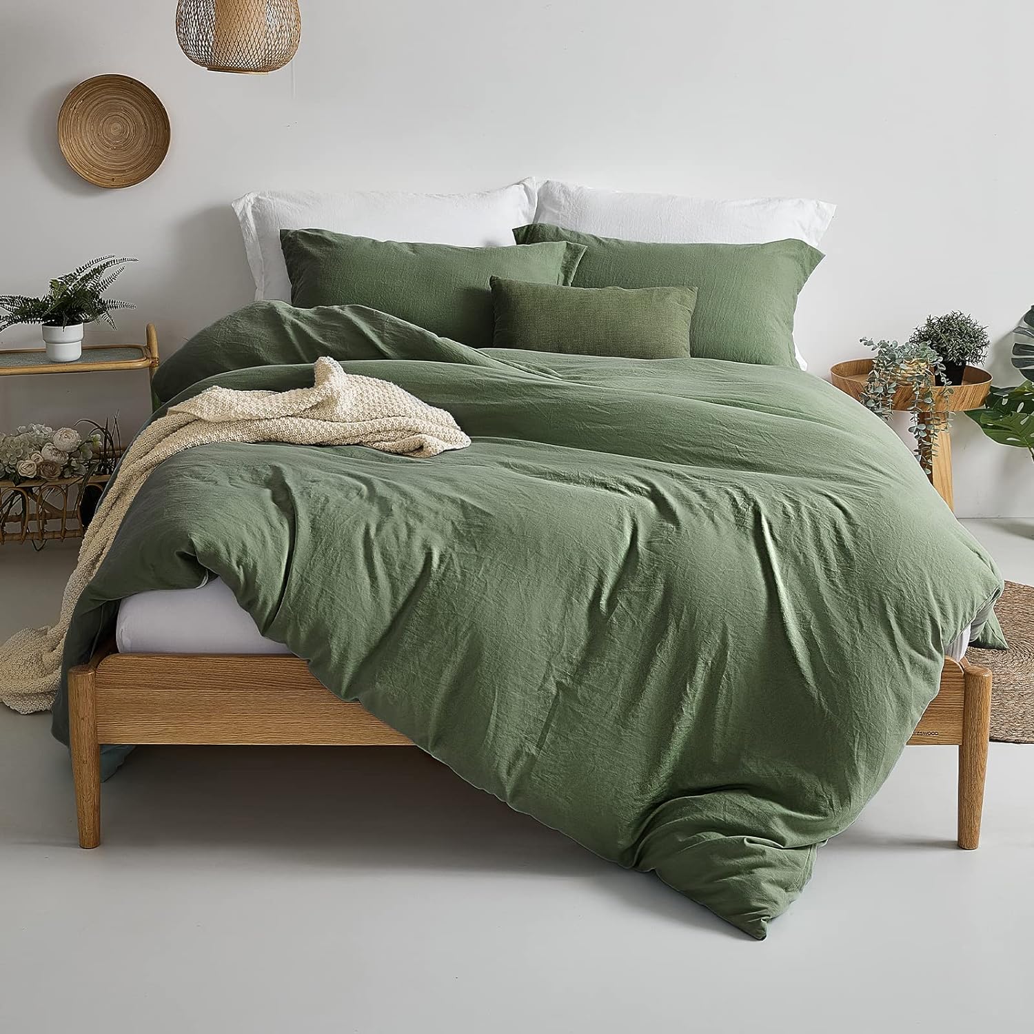  MILDLY Duvet Cover Queen Size - Super Soft Olive Green Duvet Cover Set 3 Piece 100% Washed Microfiber Bedding Set with Zipper Closure, 1 Duvet Cover 90x90 inches and 2 Pillow Shams 