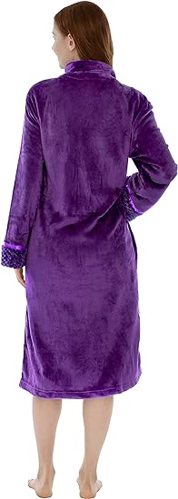  PAVILIA Womens Housecoat Zip Robe, Fleece Zip Up Front Robe Bathrobe, Plush Warm Zipper House Coat Lounger with Pockets, Long 