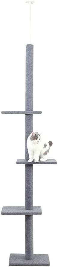 Cat Craft Floor to Ceiling Cat Tree Tower with 4-Tiers for Climbing, Adjustable to Fit 7.5-9 Foot Tall Ceiling, Modern Cat Tree for Indoor Cats Large, Gray