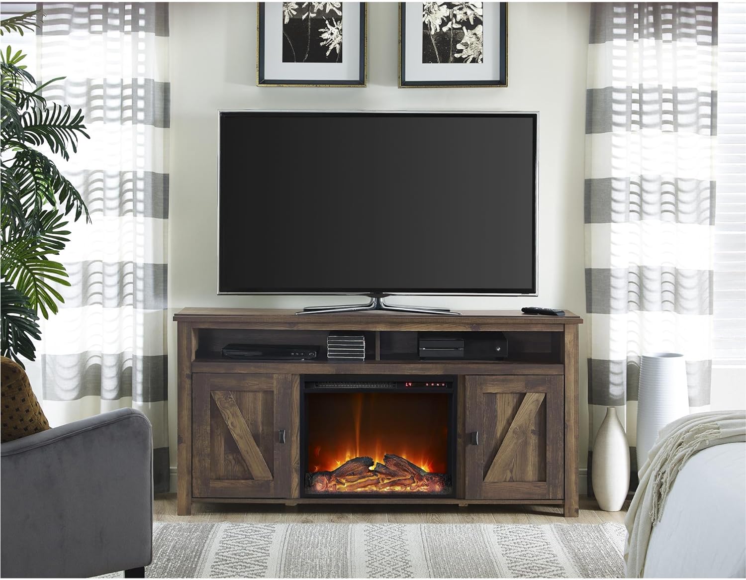  Ameriwood Home Farmington Electric Fireplace TV Console for TVs up to 60, Rustic 