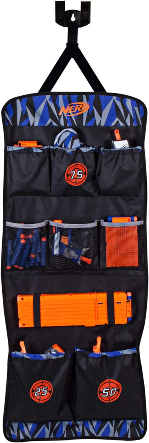 Easy to hang. Stores quite a bit. Perfect for what we needed and provides extra targets for the kiddo to shoot!