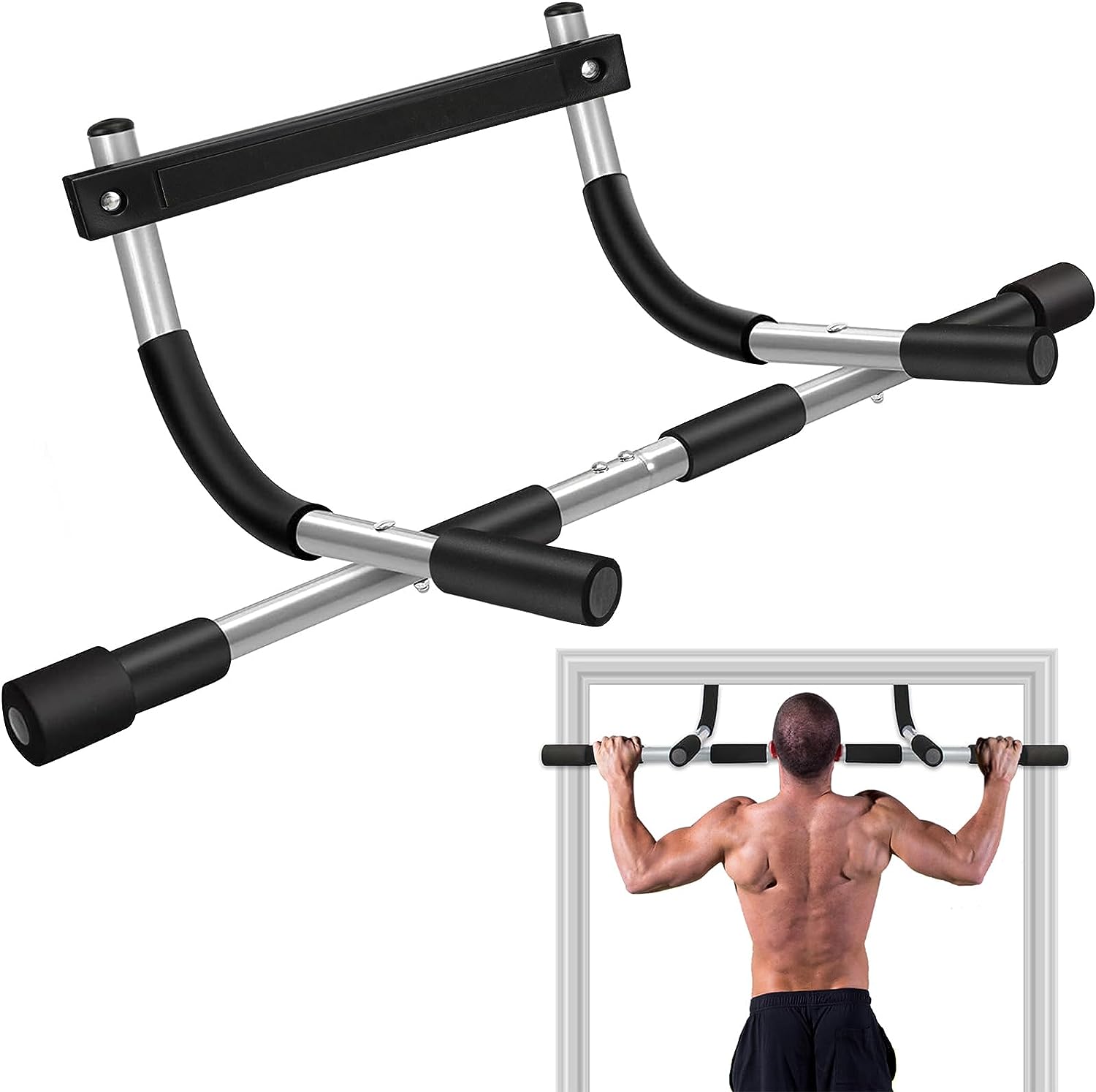  TOPOKO Upgrade Pull Up Bar for Doorway, Max Capacity 440 lbs Chin Up Bar, No Screws Portable Upper Body Fitness Workout Bar, Strength Training Door Frame Pull-up Bars, Hanging Bar for Exercise, Door Workout Bar with Foam Grips, Indoor Pullup Bars Fitness Trainer for Home 